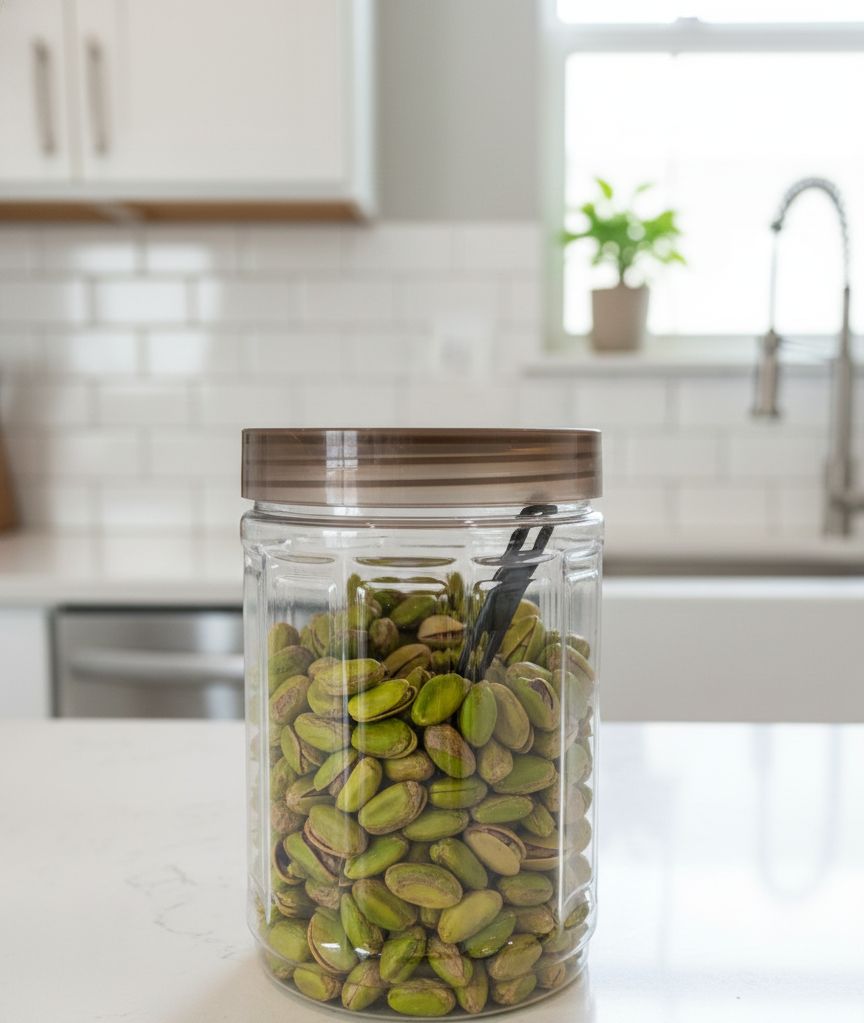 "Airtight Transparent Plastic Storage Jar with Built-In Measuring Scoop"