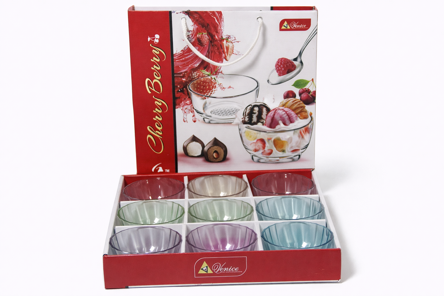Cherry Berry 6-Piece Premium Glass Bowl Set for Desserts and Snacks