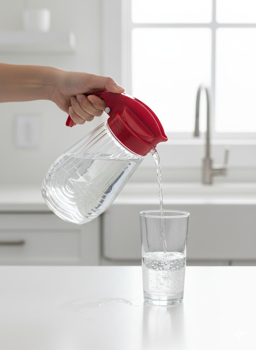 CrystalClear Glass Syrup Dispenser with Easy-Pour Red Handle Lid