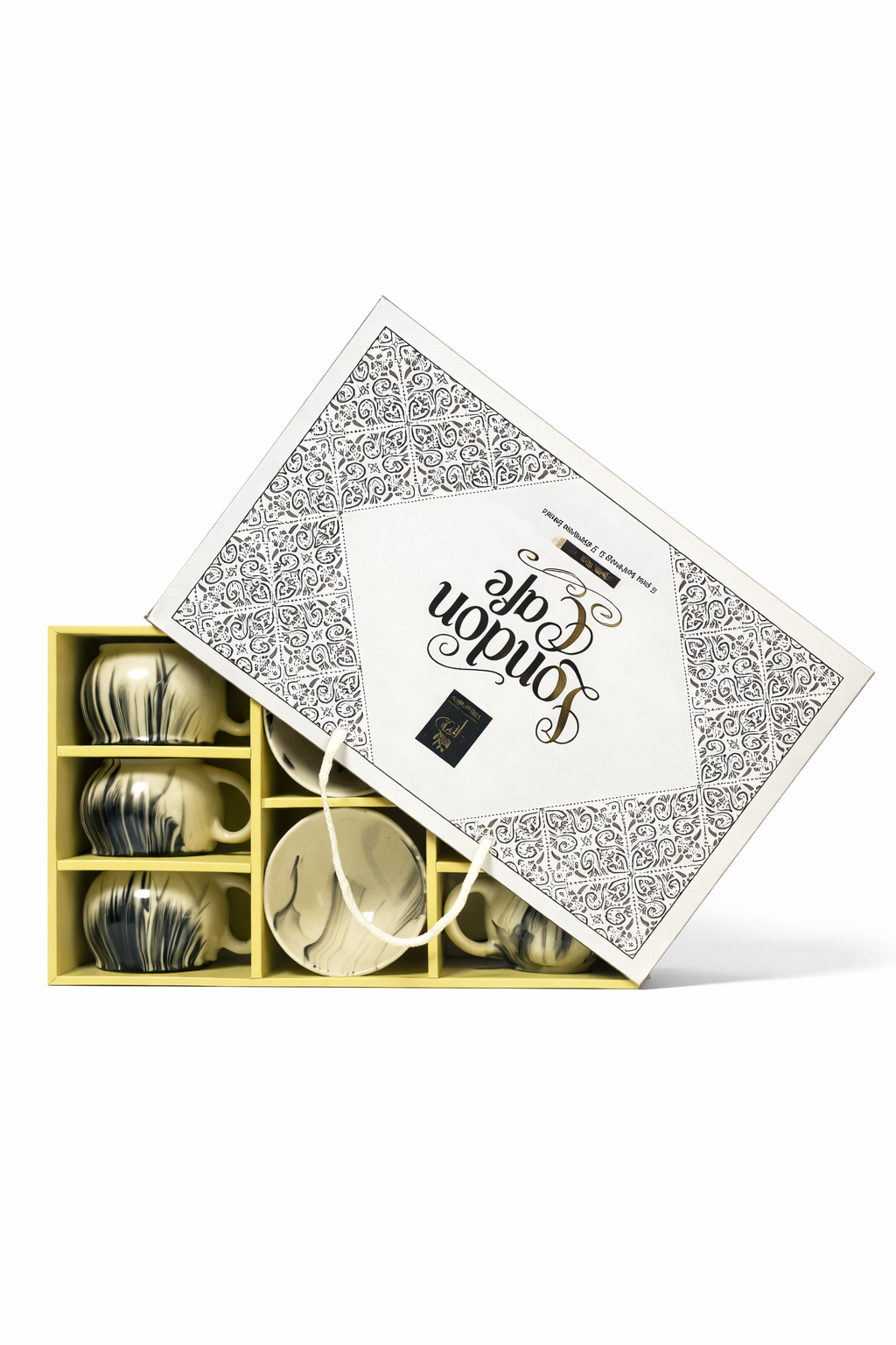 "Elegant Marble Design Ceramic Tea Mug and Bowl Gift Set – 8-Piece Kitchenware Collection"