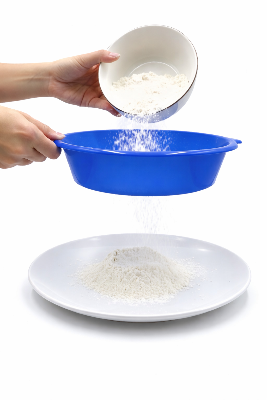 "Premium Blue Plastic Kitchen Flour Sifter with Fine Mesh Screen"