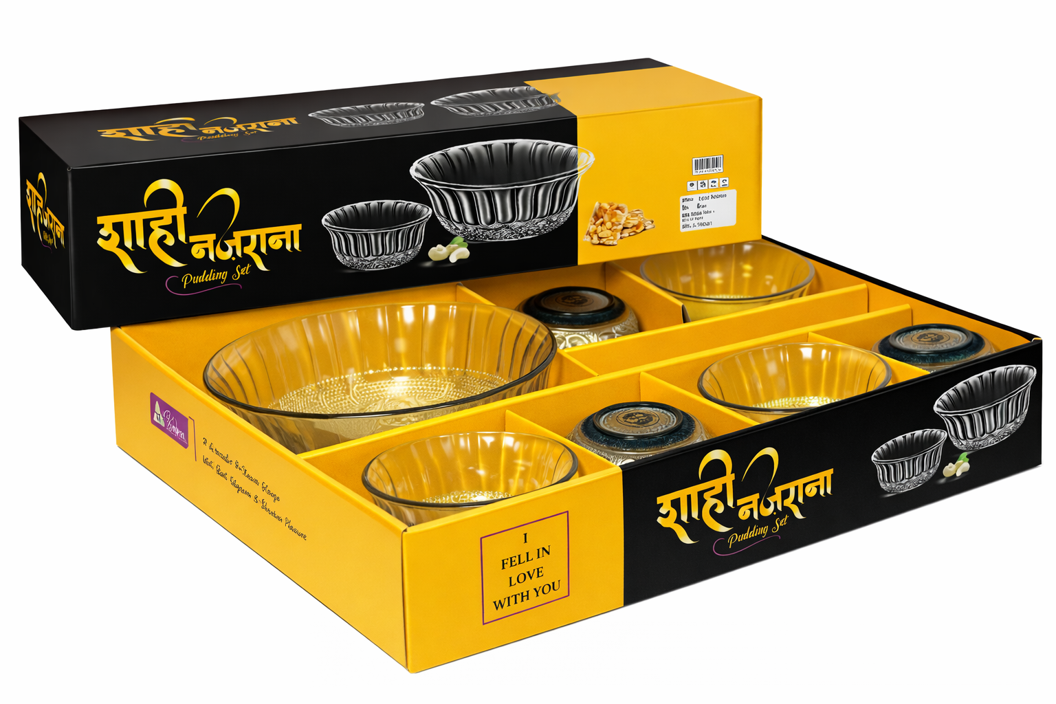 Shahi Nazrana Designer Glass Bowl Set - 8-Piece Elegant Pudding Serveware