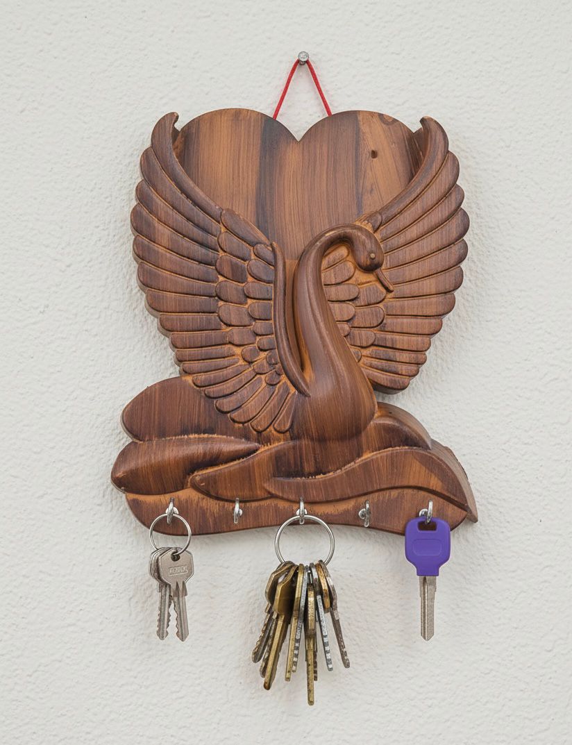 Handcrafted Swan Design Wooden Key Holder and Wall Organizer