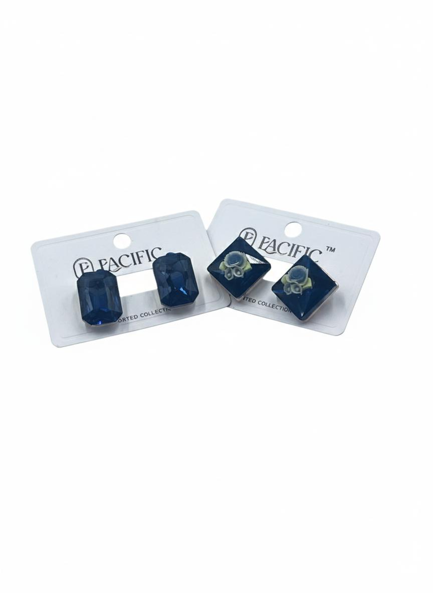 "Elegant Blue Gemstone Stud Earrings with Delicate Floral Detailing"