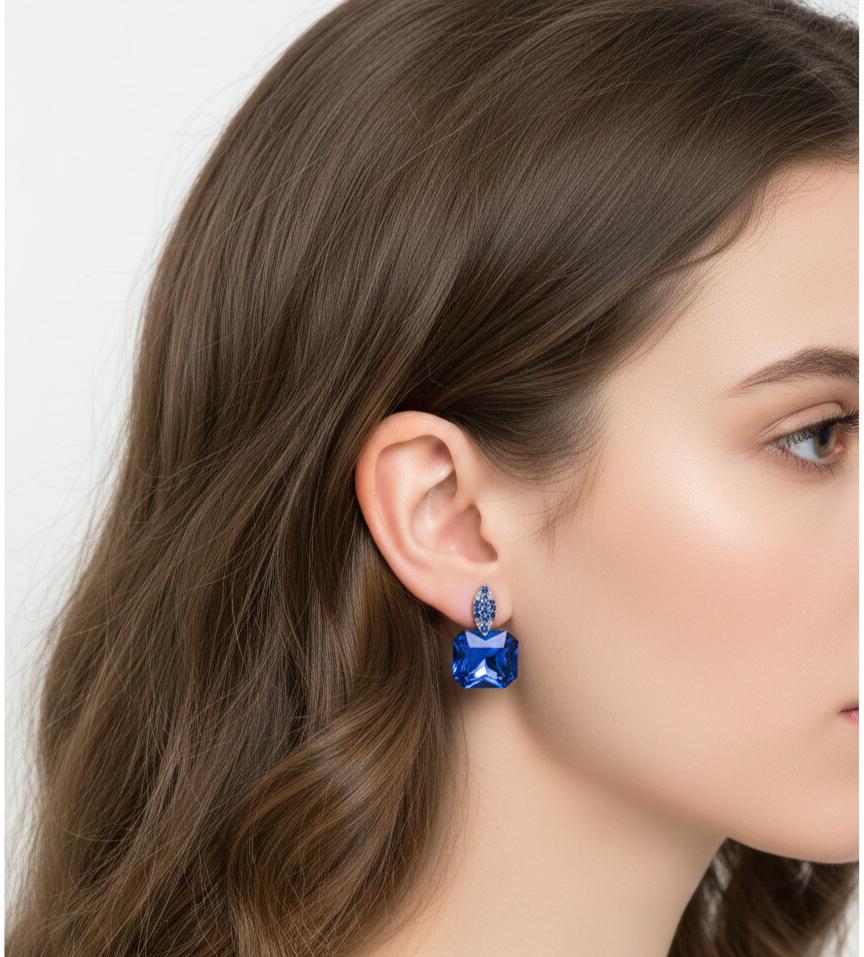 Royal Sapphire Statement Earrings with Crystal Accents