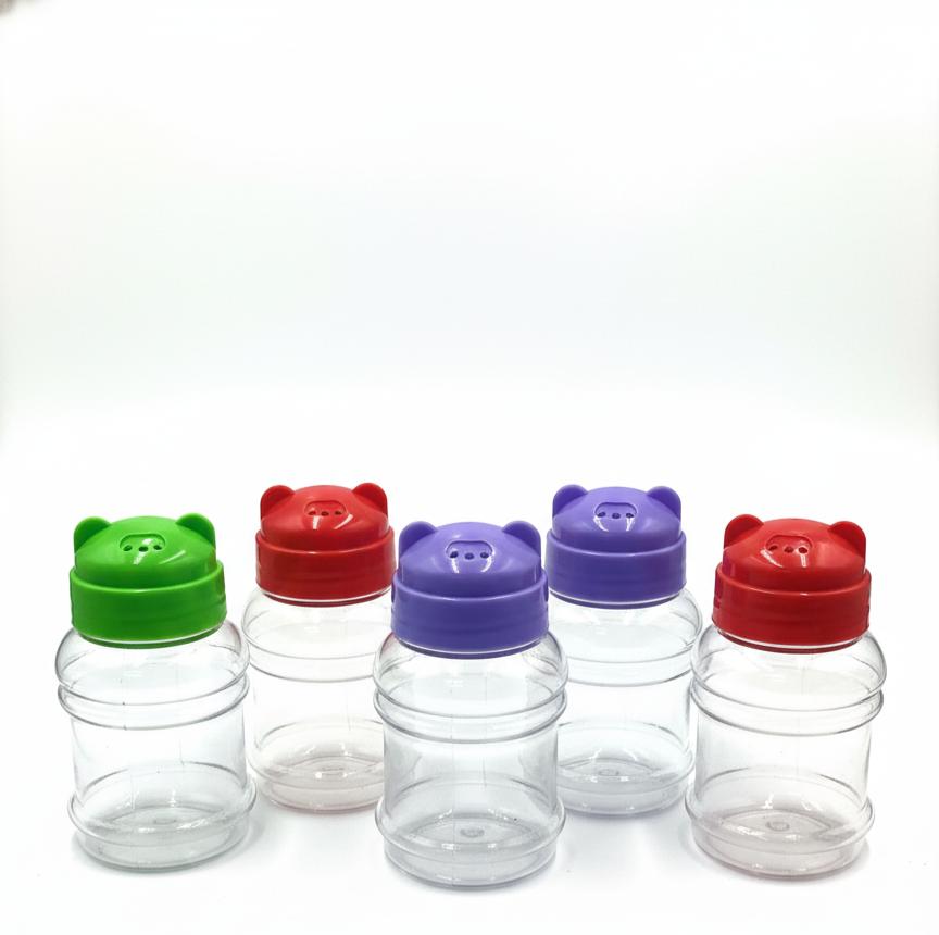 Bear-Themed Spice Jars with Colorful Lids – Set of 5