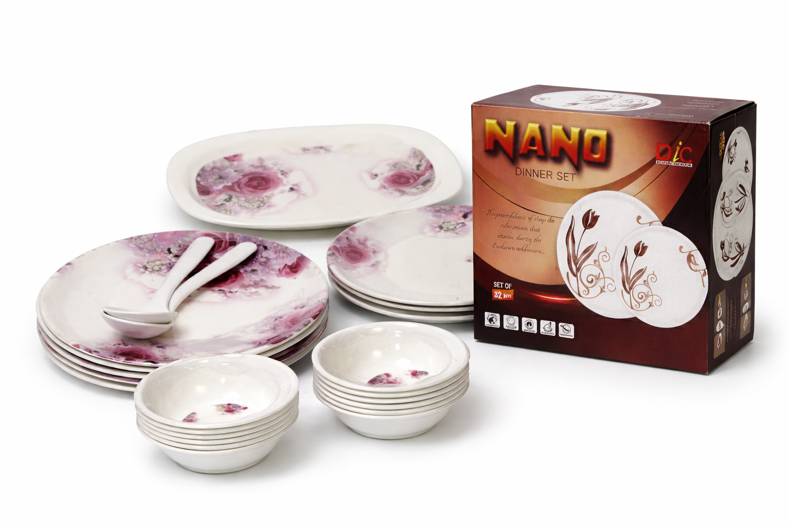 Elegant Nano 32-Piece Floral Dinnerware Set – Plates, Bowls, and Serving Essentials