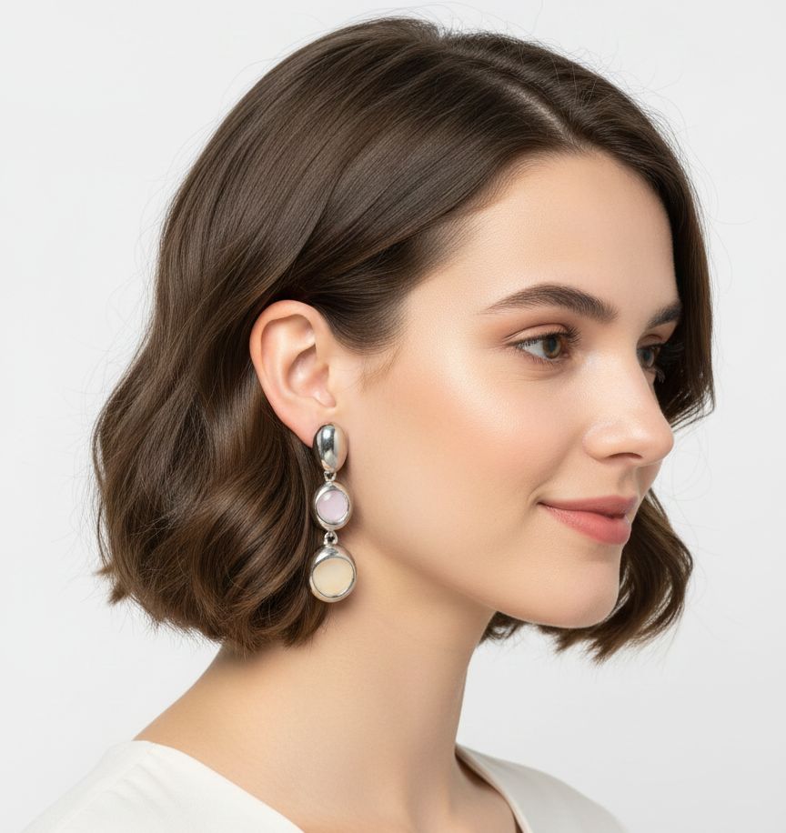 "Triangular Ocean Blue Statement Drop Earrings with Silver Accents"