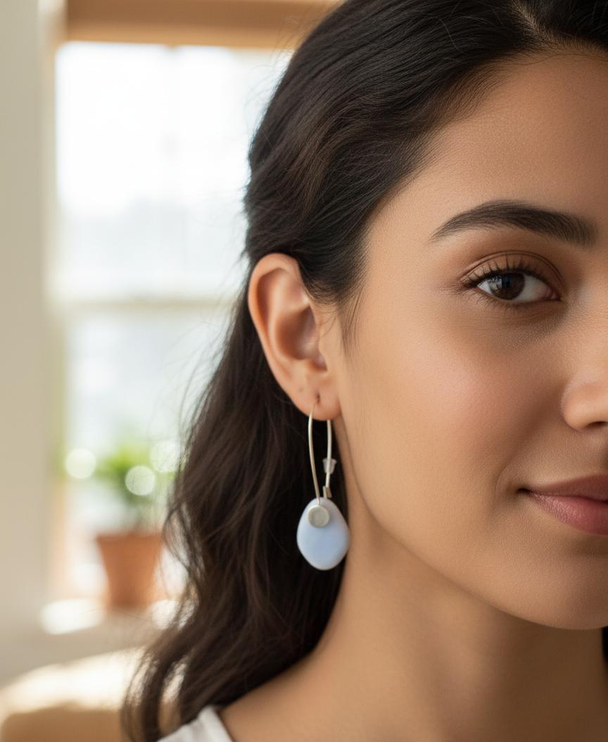 "Elegant Sky Blue Drop Earrings with Silver Accents - Minimalist Fashion Jewelry"