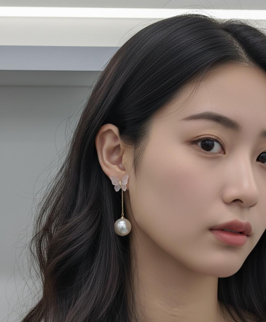 Butterfly Charm Dangling Pearl Drop Earrings – Elegant Women’s Jewelry Accessory
