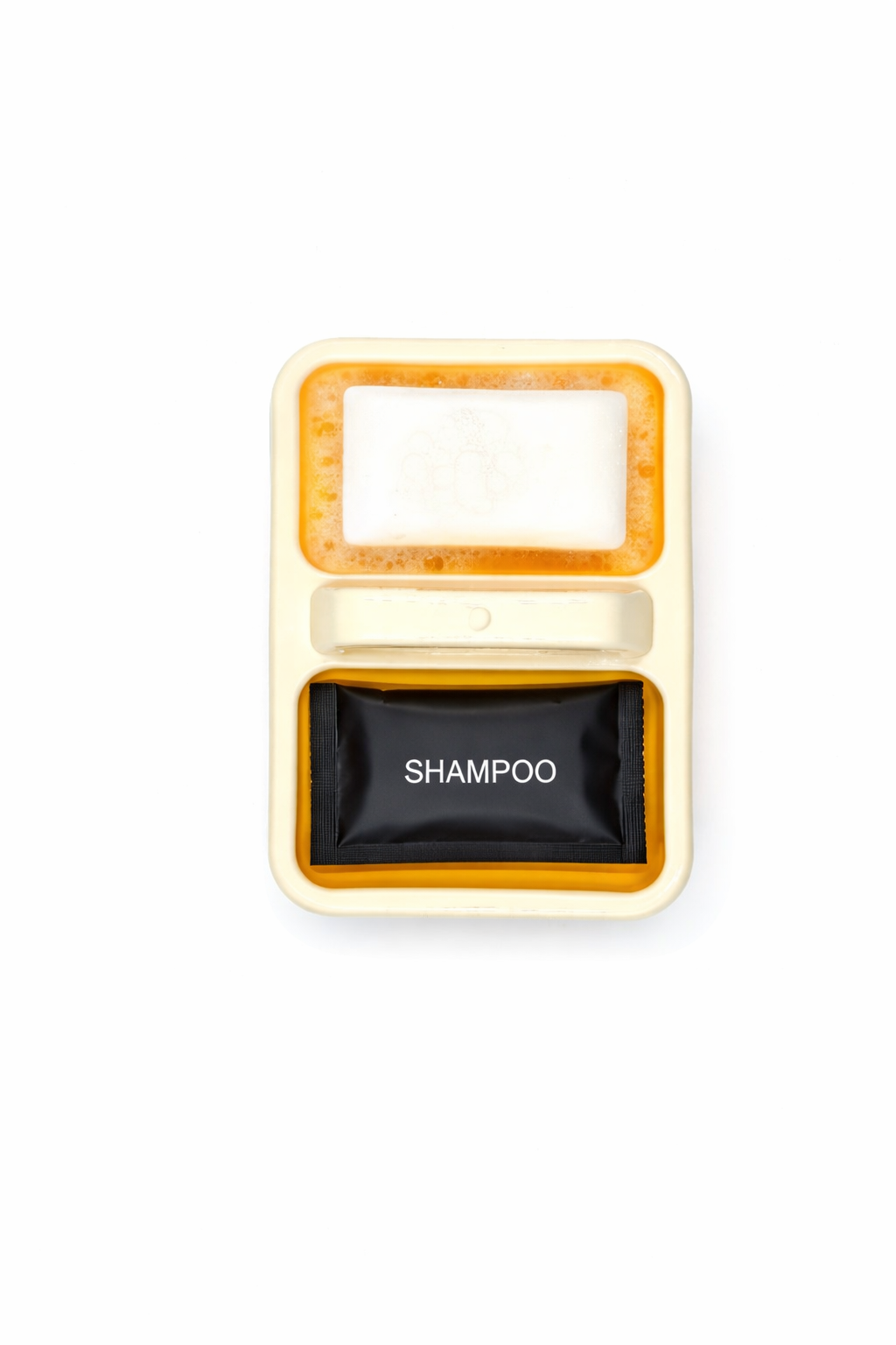 "Dual-Compartment Plastic Soap Dish with Drainage Slots"