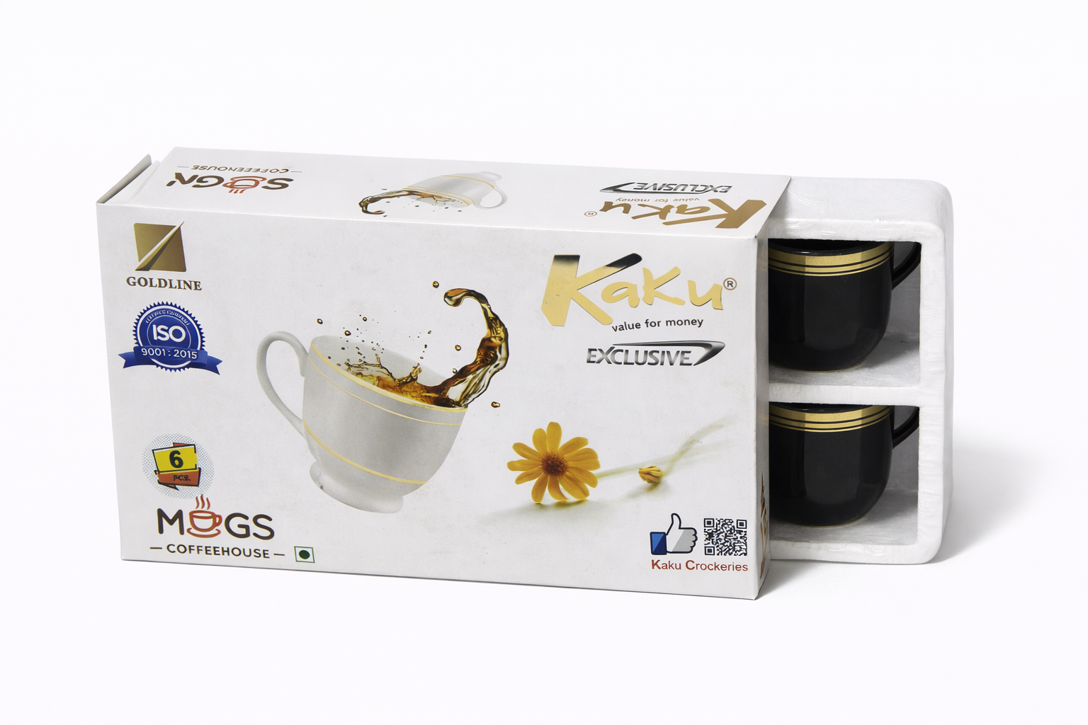 "Kaku Exclusive Black & Gold Tea Cup Set - 6 Pieces"