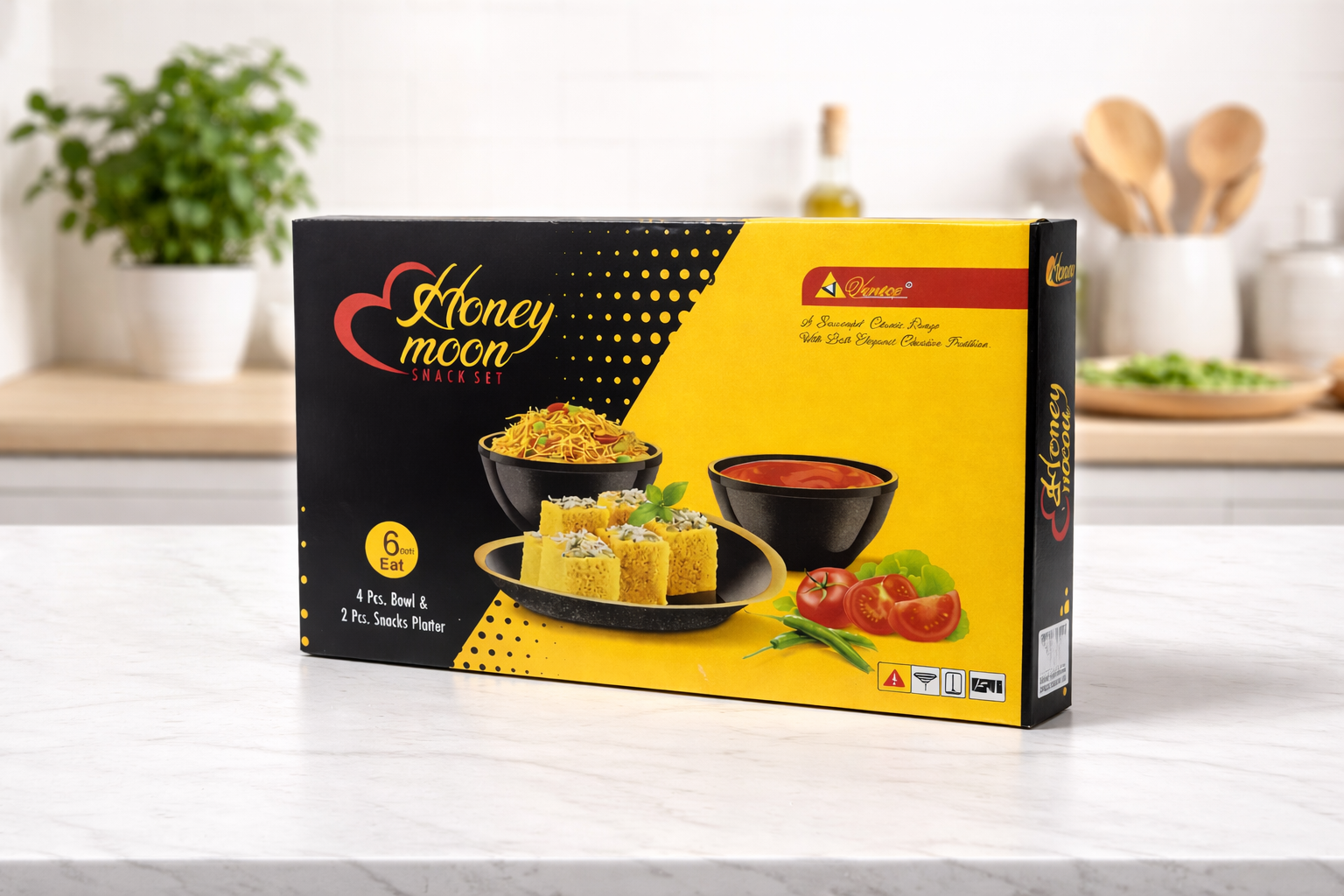 "Honeymoon Snack Platter Set - 6-Piece Modern Elegant Serving Bowls & Trays"