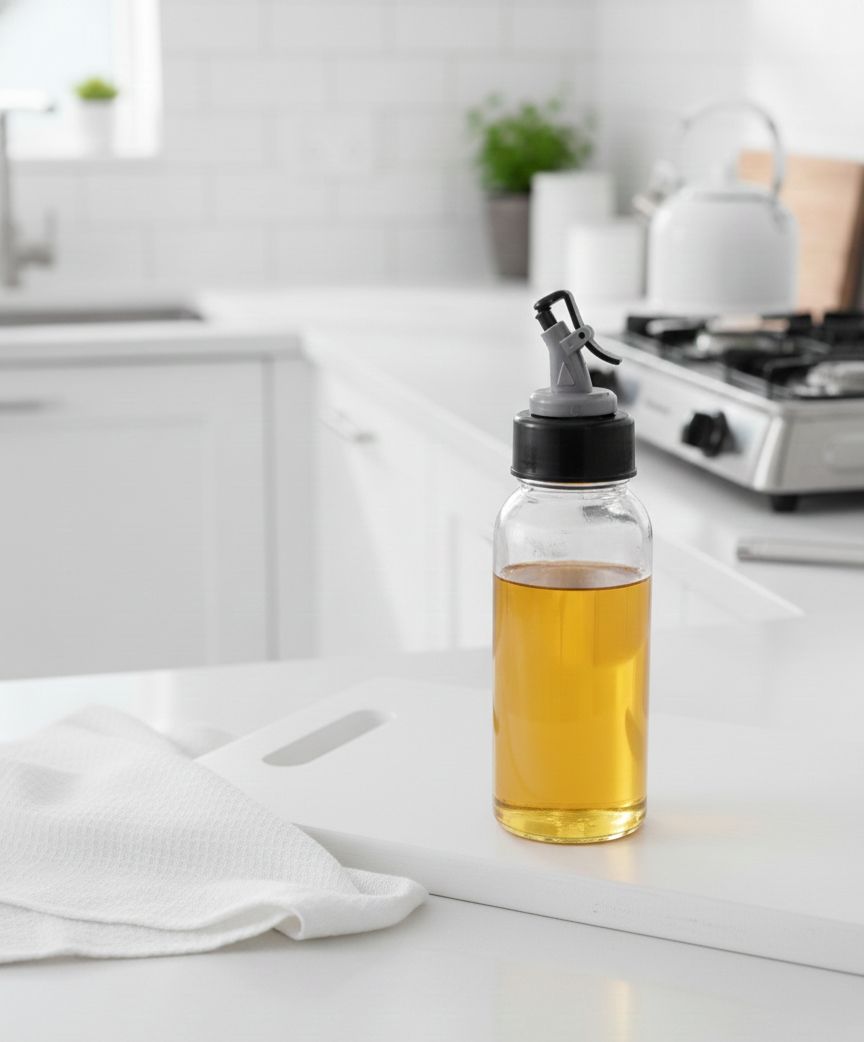 Glass Oil Dispenser Bottle with No-Drip Spout and Locking Cap