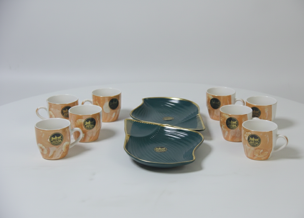 "Orion Alcora Elegant Orange 8-Piece Ceramic Tea Set with Gift Box"
