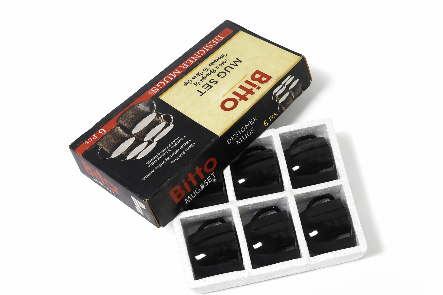 Bitto Premium Handcrafted Designer Glass Mug Set - 6 Pieces