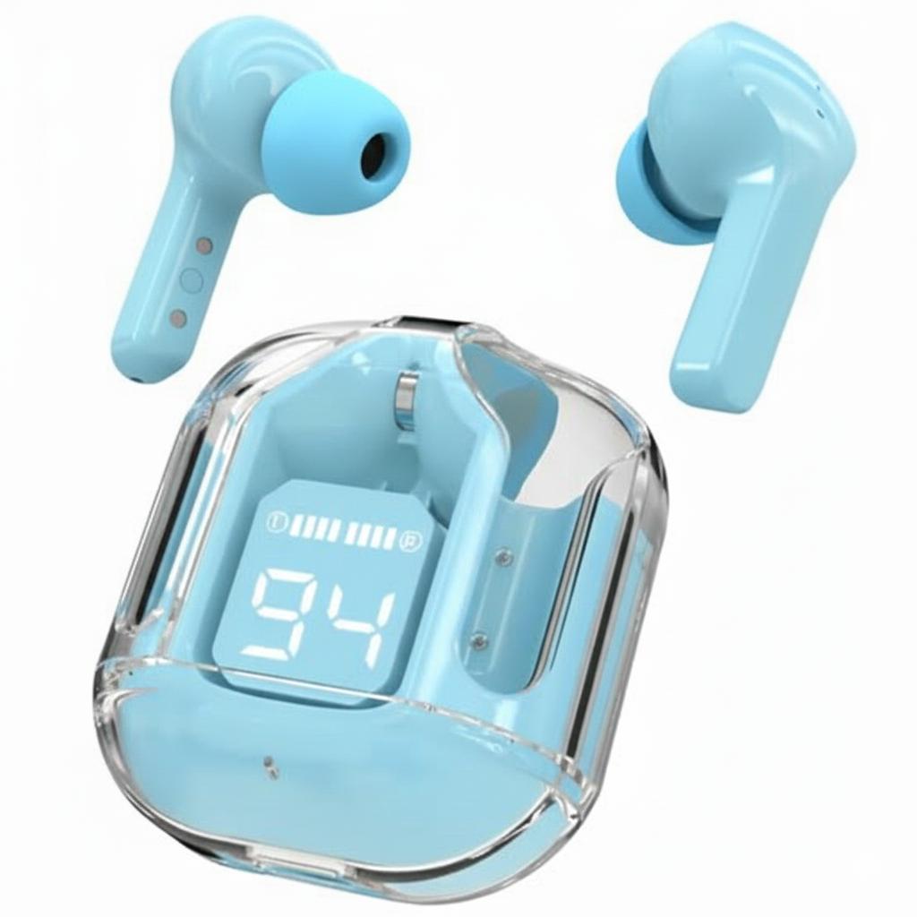 "CrystalClear Wireless Earbuds with Digital Display Charging Case"
