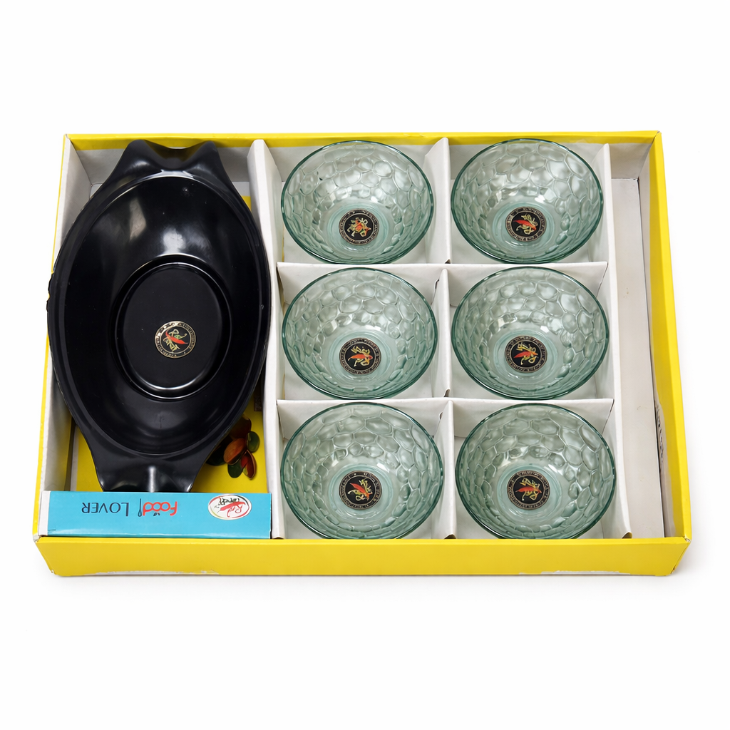 "7-Piece Rippled Glass Bowl and Serving Tray Set for Snacks and Dips"