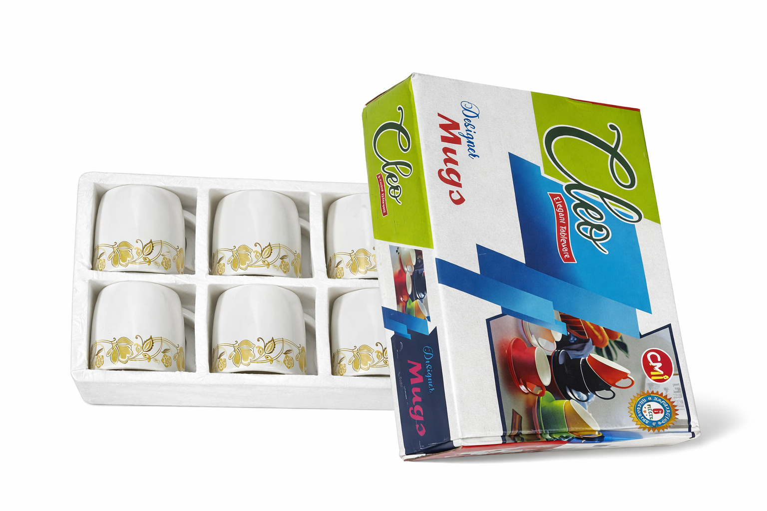 Elegant Floral Design Glass Cups Set - 6 Pieces