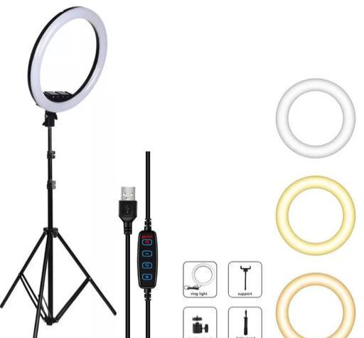 "12-Inch Adjustable LED Ring Light with Tripod and Phone Holder"