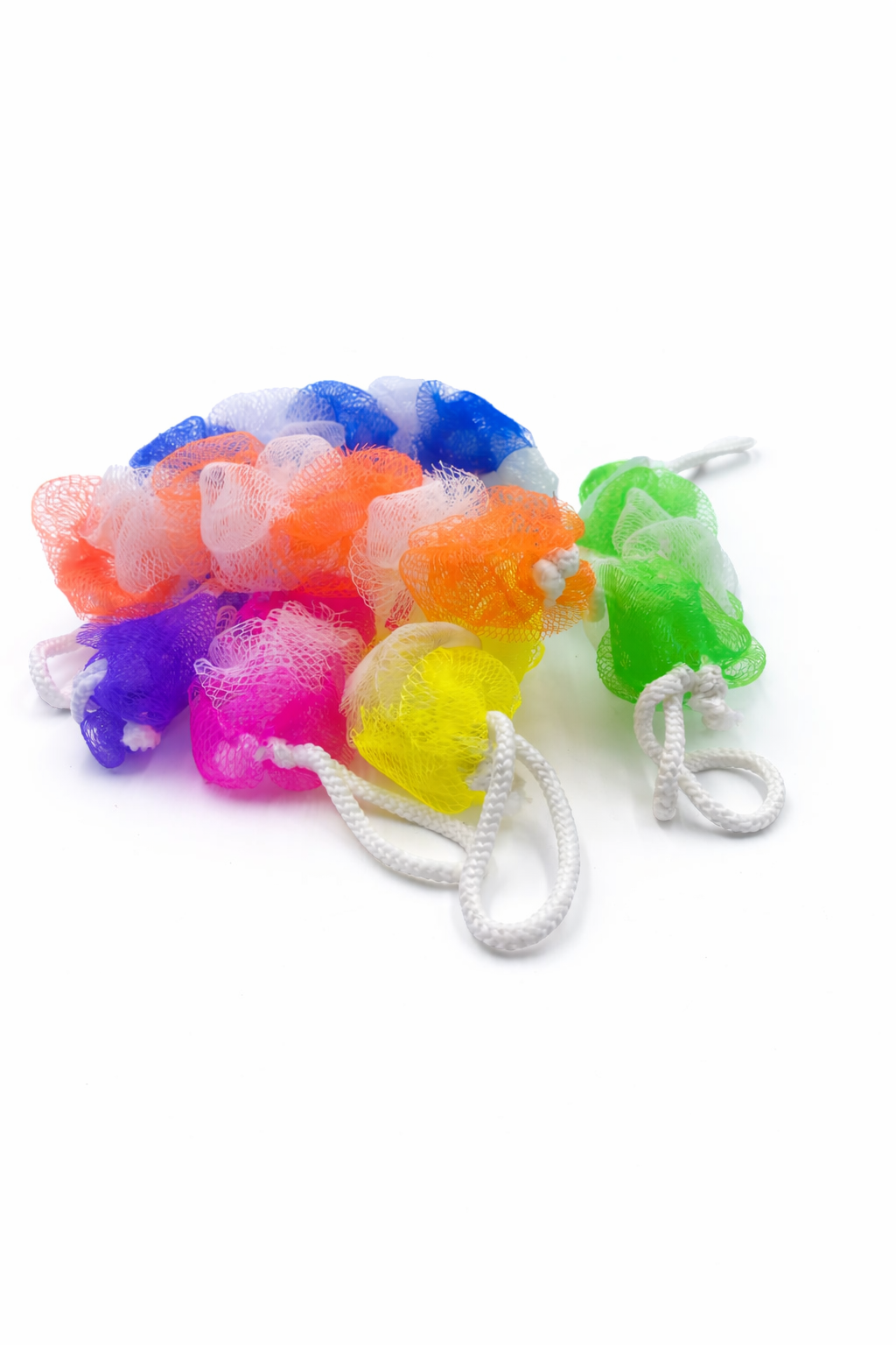 "Vibrant Mesh Bath Loofah Scrubber Pack with Easy-Hang Rope Handle-Pack of 6"