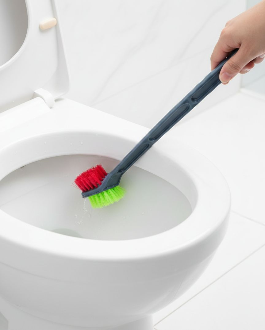 "Dual-Color Ergonomic Toilet Cleaning Brush with Non-Slip Handle"