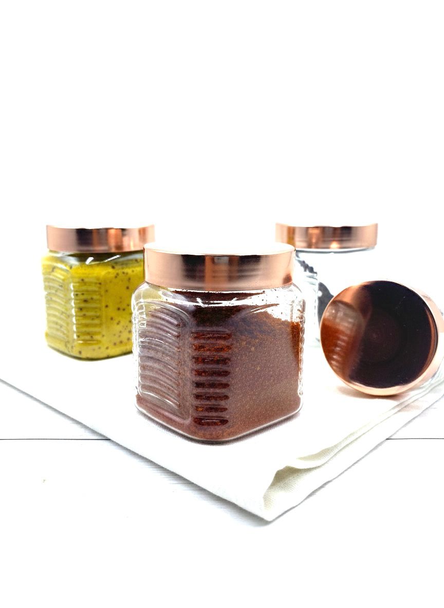 Copper-Lid Square Glass Spice Jars for Kitchen Storage and Organization