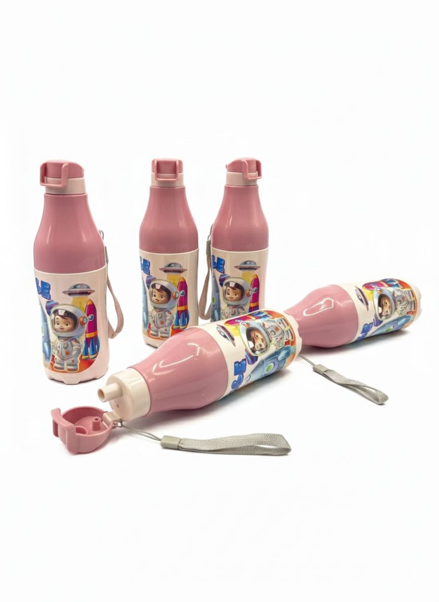 "Pink Space-Themed Kids' Leak-Proof Water Bottle with Strap - 500ml"