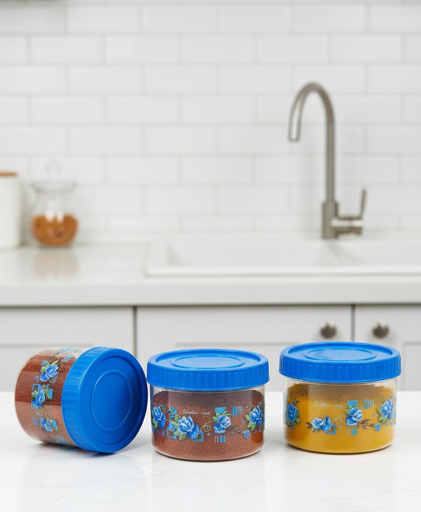 Blue Floral Airtight Kitchen Storage Containers - Set of 9 Durable Jar