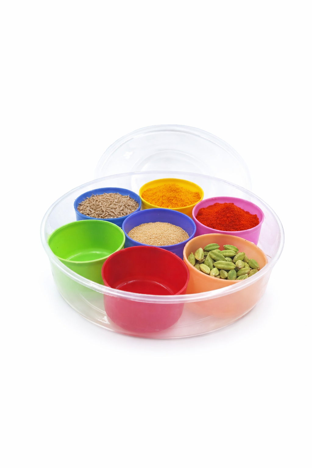 "Colorful Round Airtight Spice and Snack Storage Organizer Set - 7 Compartments"