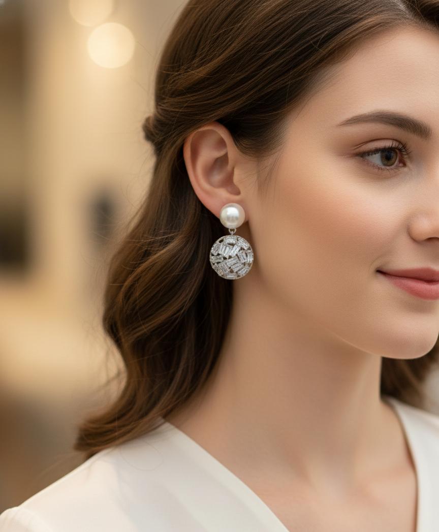 "Sparkling Pearl Drop Crystal Stud Earrings for Women - Elegant Statement Jewelry"