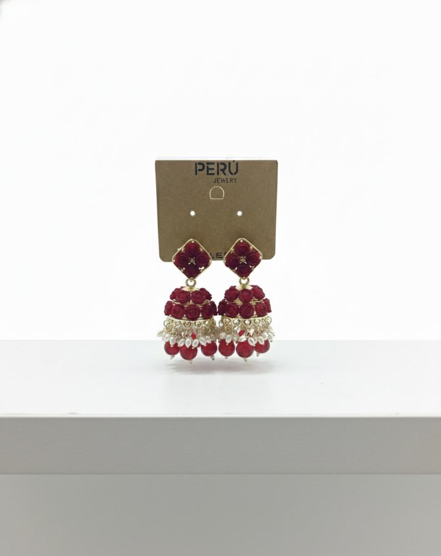 "Handcrafted Floral Drop Earrings with Pearls and Beads - Multicolor Options"