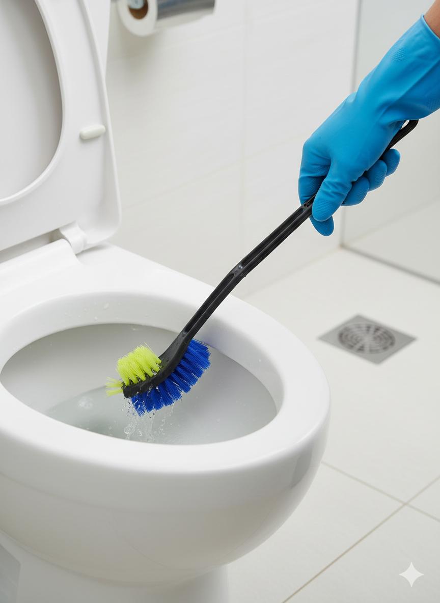 "Dual-Bristle Ergonomic Toilet Cleaning Brush with Extended Handle"