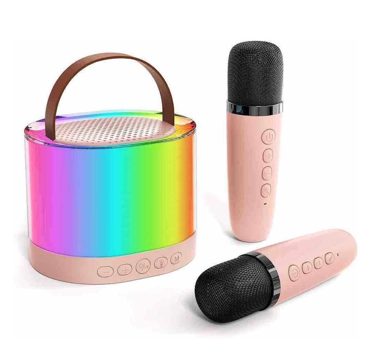 RGB Portable Bluetooth Speaker with Dual Wireless Microphones & Multi-Mode Connectivity
