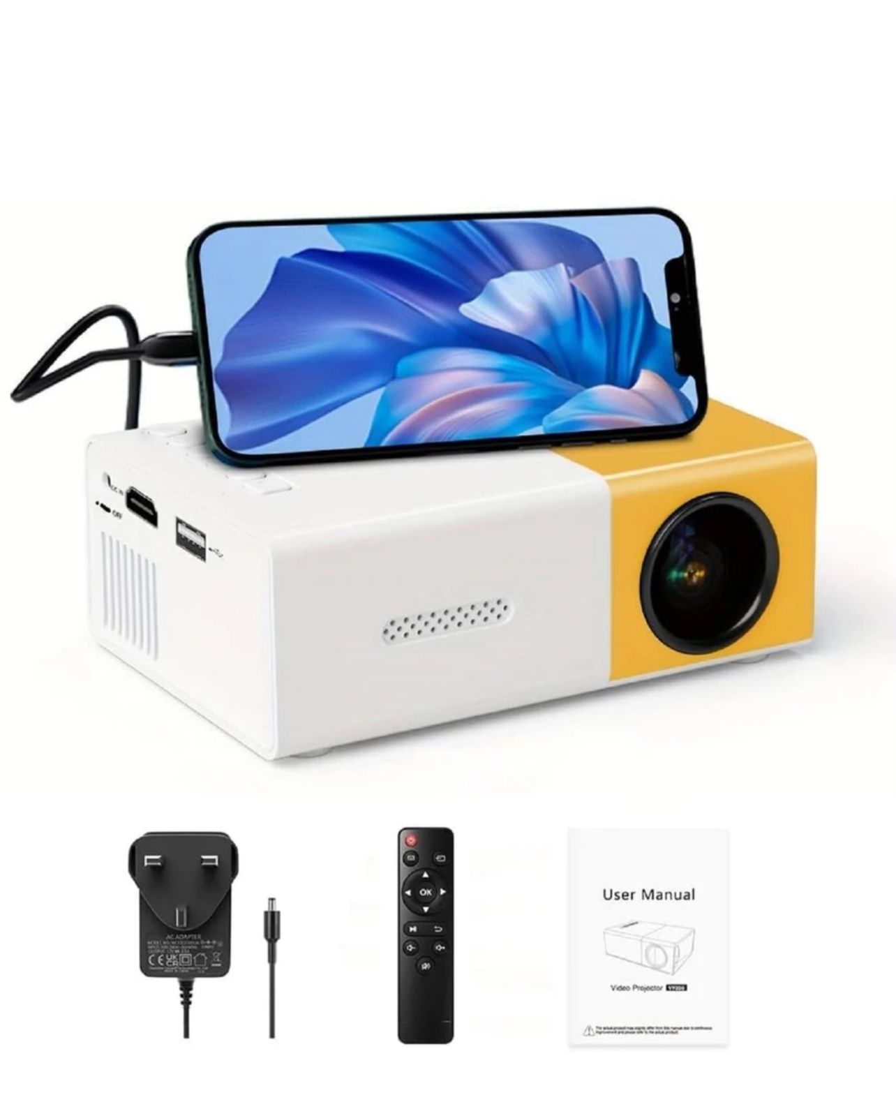 "Mini LED Portable Projector with Multi-Device HDMI Connectivity & USB Support"