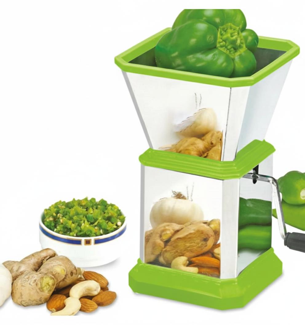 "Manual Stainless Steel Multi-Purpose Vegetable and Nut Grinder with Easy Crank Handle"