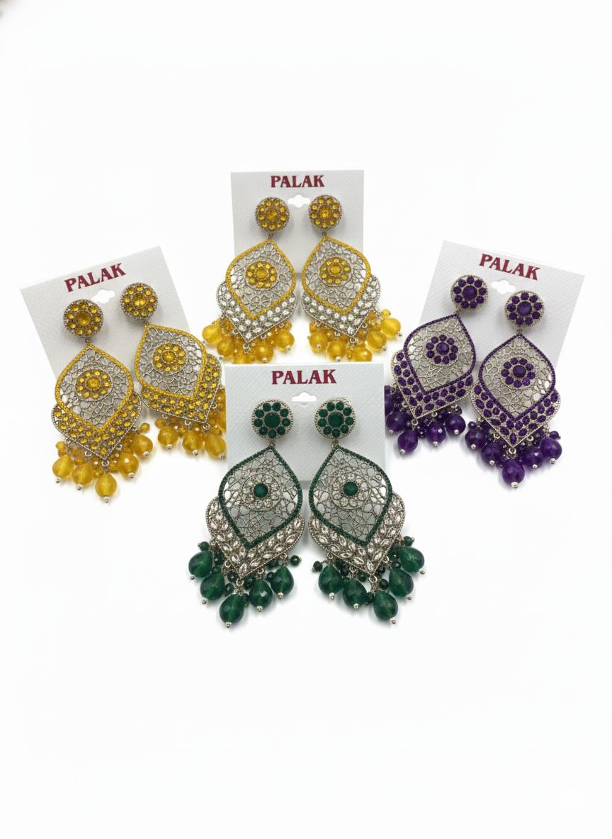 Radiant Crystal-Studded Filigree Drop Earrings with Colorful Beaded Accents