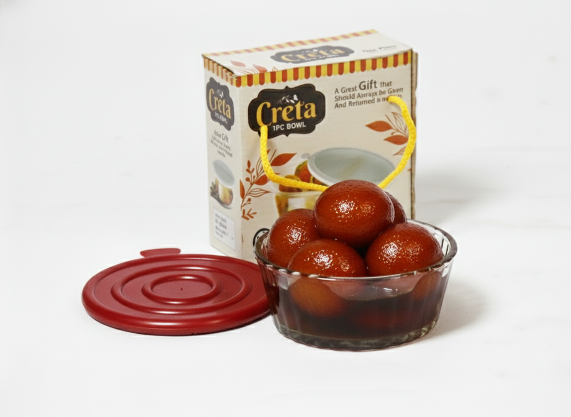 Creta Transparent Glass Bowl with Airtight Red Lid - 1 Pc