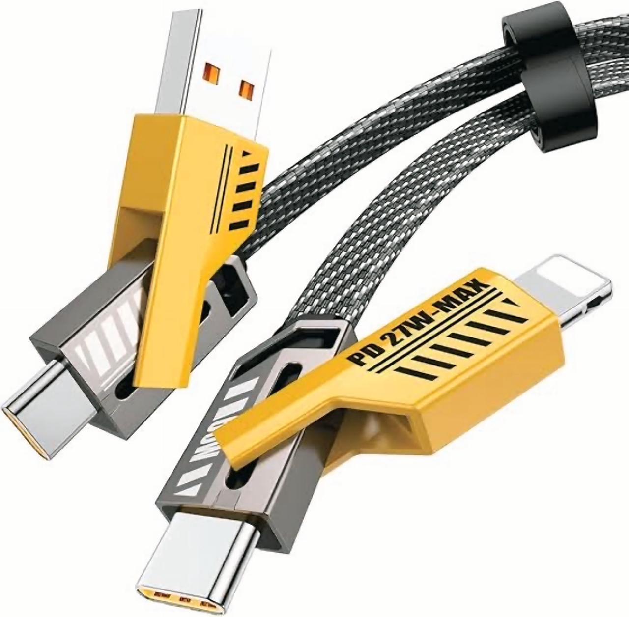 "65W 4-in-1 Nylon Braided Fast Charging Data Cable for Smartphones & Laptops"