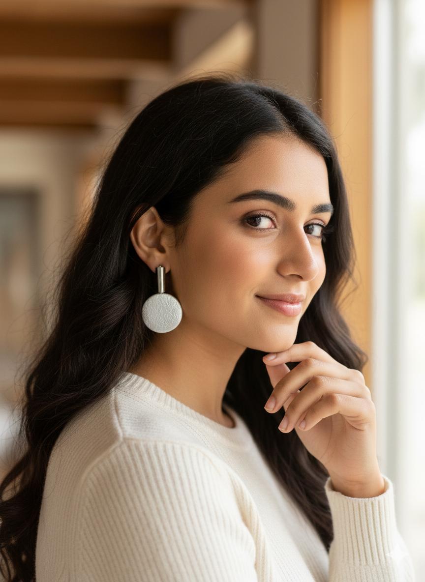 Silver-Toned Round Drop Earrings with Textured Finish