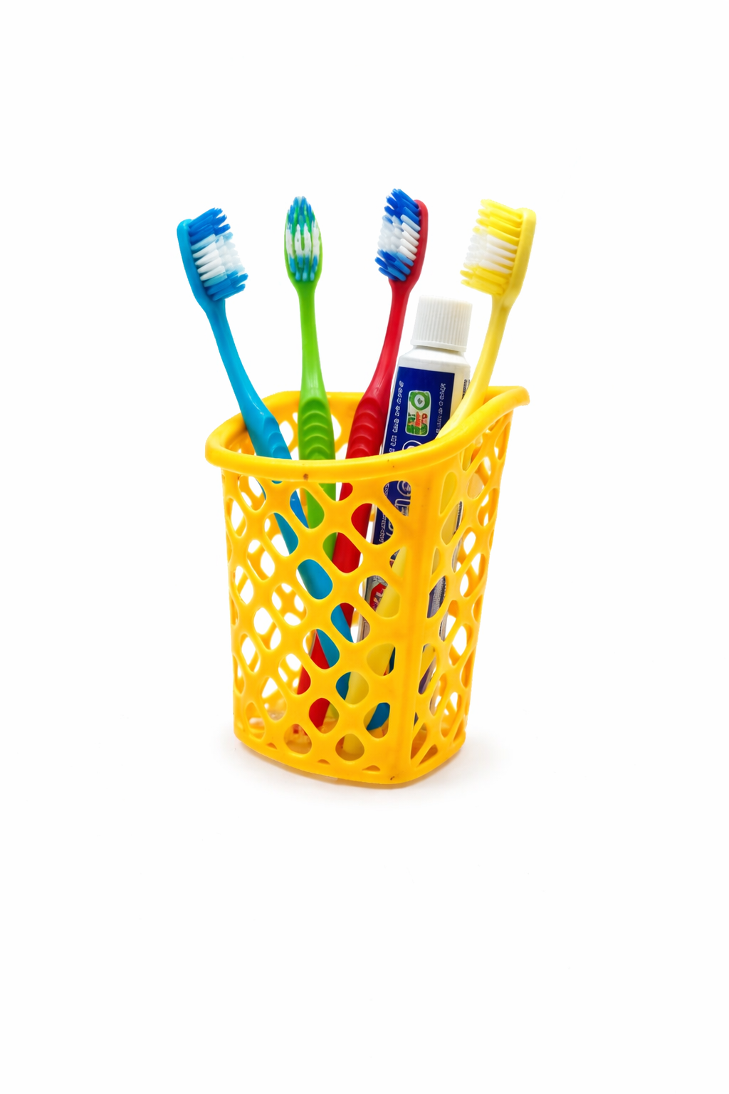 "Bright Yellow Ventilated Toothbrush and Toothpaste Holder Cup with Suction Base"