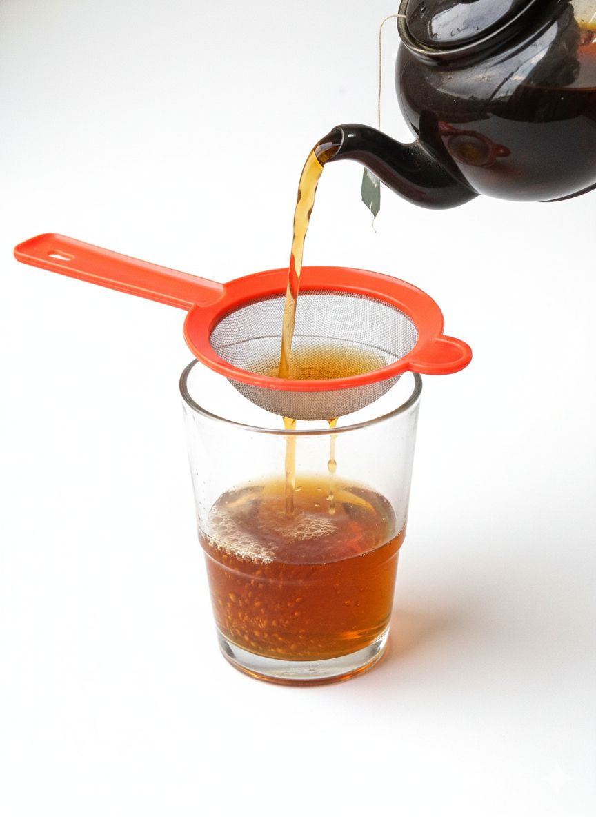 "Red Plastic Tea and Coffee Mesh Strainer with Handle - Durable and Lightweight pack of 12"