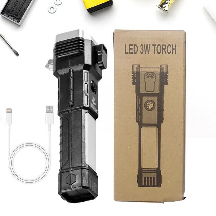 "Multifunctional LED Emergency Torch with USB Fast Charging & Power Bank"