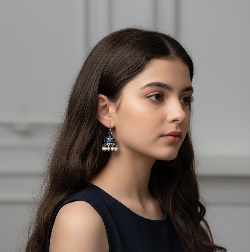 "Elegant Oxidized Silver Jhumka Earrings with Pearl Danglers - Ethnic Chic Design"