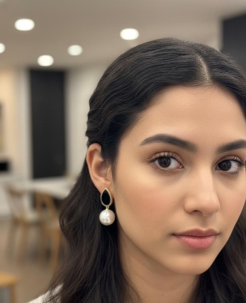 Elegant Teardrop Black Enamel and Pearl Drop Earrings