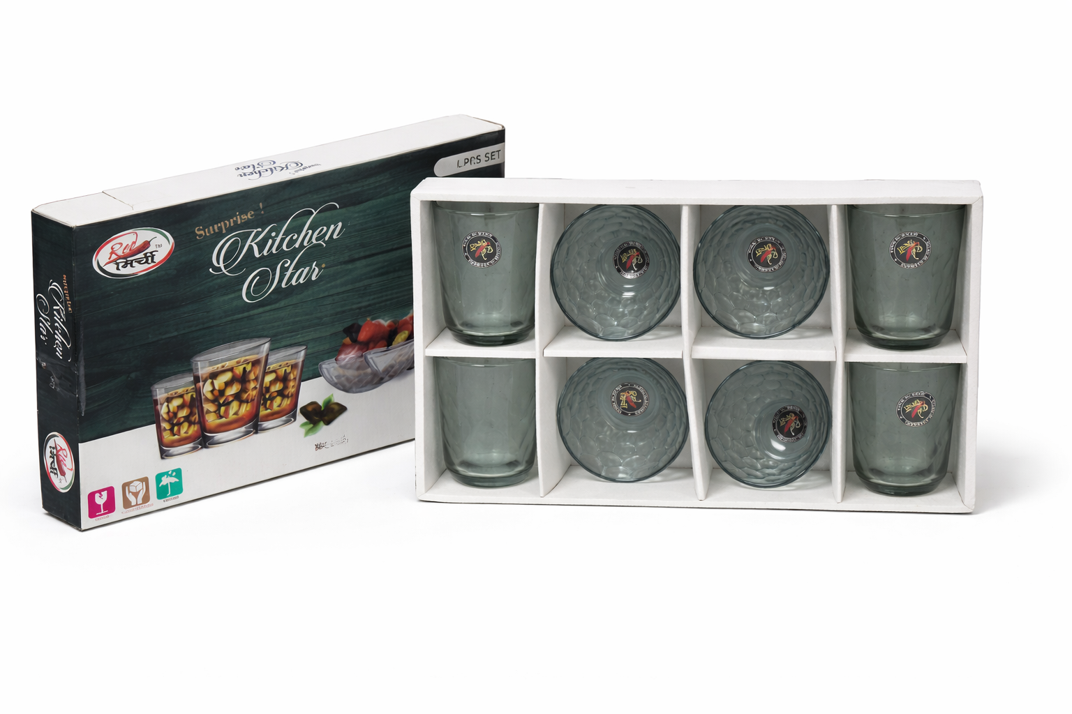 "Elegant Crystal Glass Bowl and Tumbler Set - 8-Piece Premium Dining Combo"