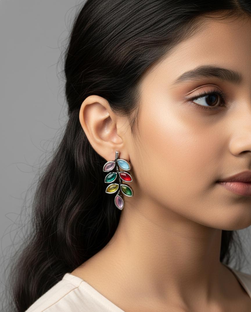 "Multicolor Leaf Drop Earrings - Boho Chic Statement Jewelry"