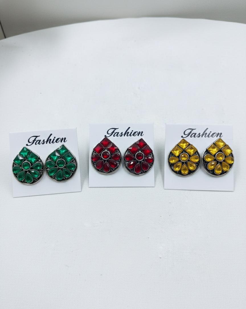 Boho Chic Multicolor Teardrop Floral Stud Earrings – Vintage-Inspired Statement Accessories