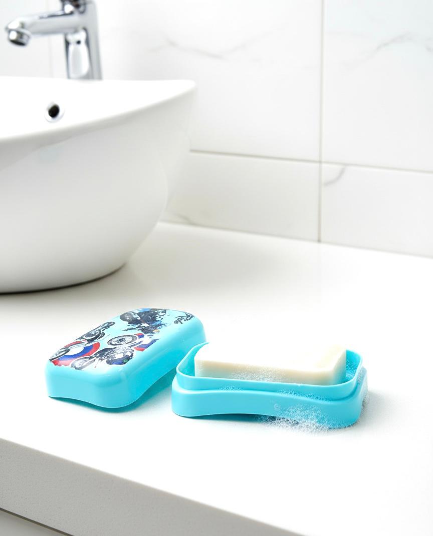 "Kids' Blue Motorcycle Portable Soap Case with Drainage Lid"