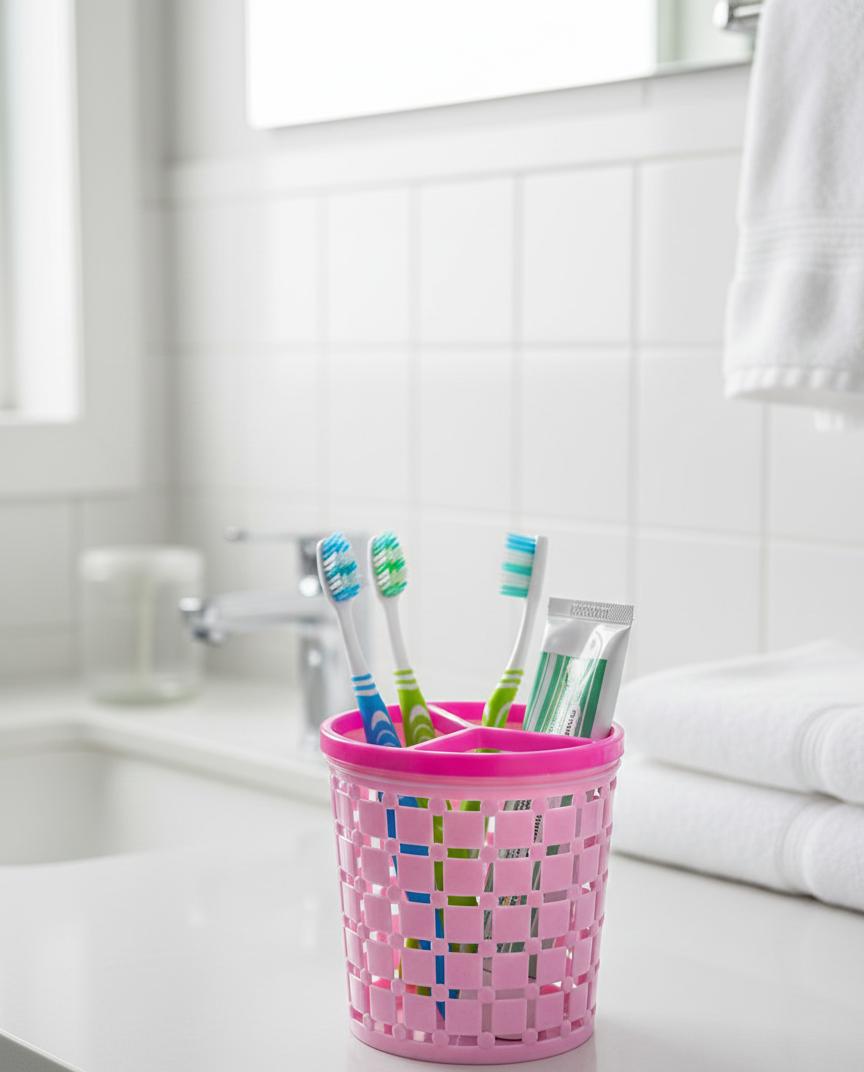 "Colorful Grid-Design Bathroom Toothbrush Holder with Divider"